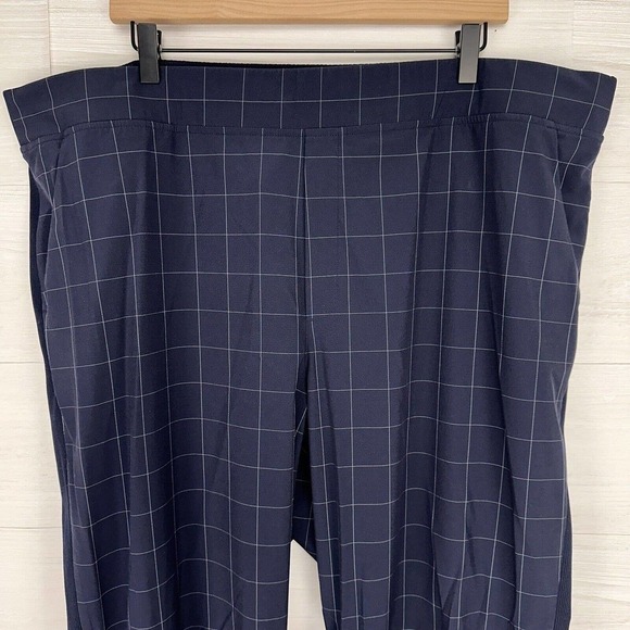 Athleta Brooklyn Textured Pull On Ankle Pants Women Sz 22 Navy Blue Windowpane - Picture 3 of 15